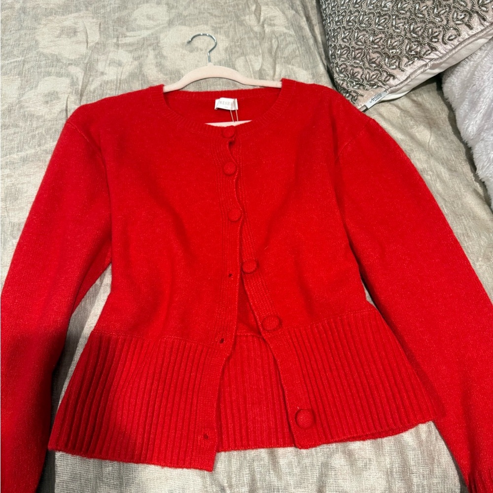 Meshki Red Genevieve Oversized Knit Cardigan